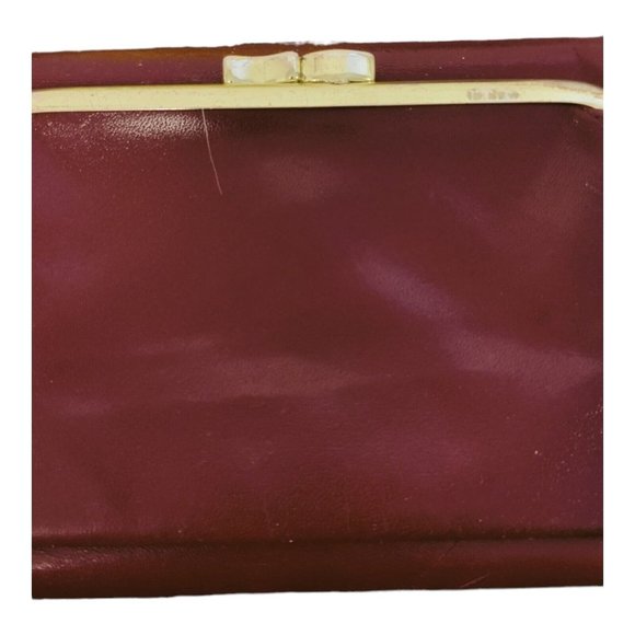 Vintage Buxton Wallet Clutch Red Burgundy Leather Top Grain Cowhide Kiss Lock - Picture 6 of 10